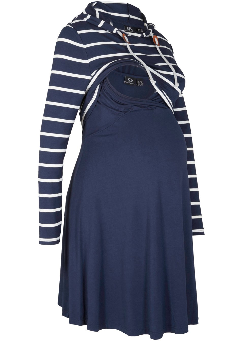 Robe de grossesse et d'allaitement avec pull à capuche en viscose