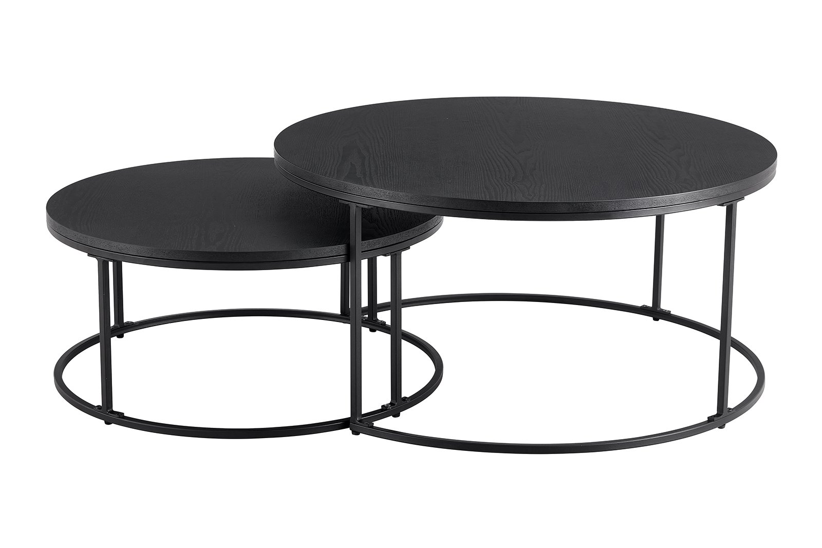 Porto lite sofabordsett Ø80/60 cm. sortbeiset eik finer bordplate og sort understell