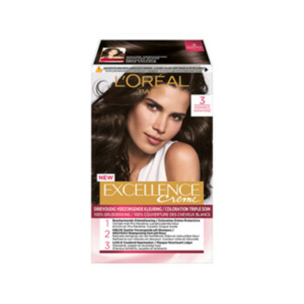 L'Oréal Excellence Crèmekleuring 3 Donkerbruin 1x & Magic Retouch Uitgroeispray Bruin 1x 75 ml Pakket