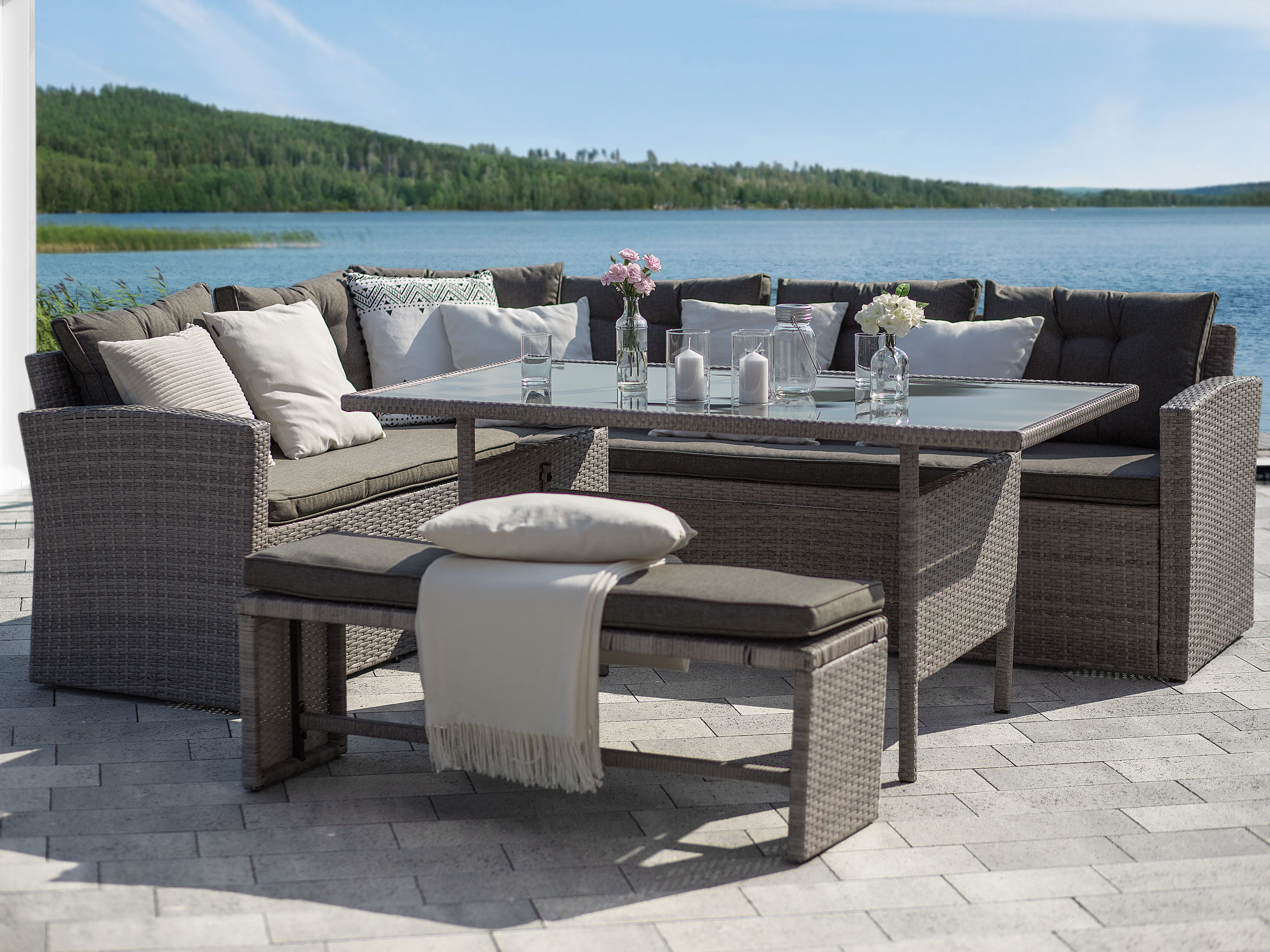 Loungeset met tafel 8-zits VITERBO met kussens PE rotan Grijs
