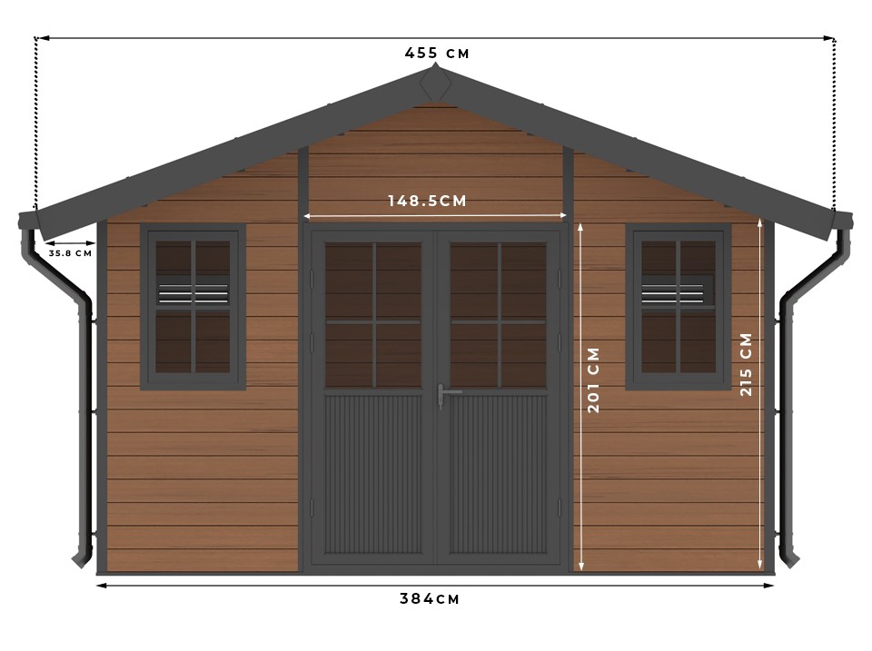 Abri de jardin composite braga - 12m2 brun - epaisseur des madriers : 28mm - cabane atelier / abri velo - menuiseries en aluminium