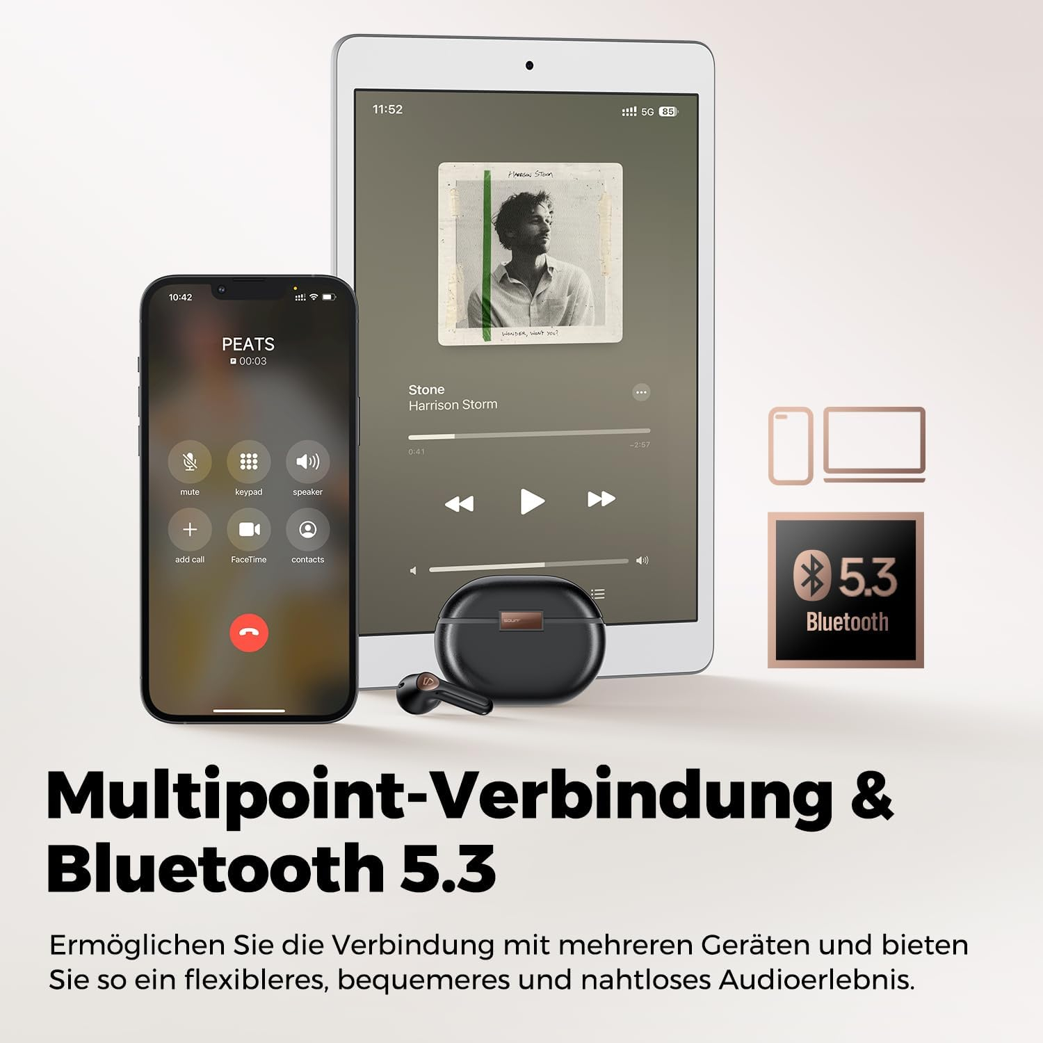 Air 4 Pro True Wireless Bluetooth 5.3 In-Ear Kopfhörer Active Noise Cancelling IPX4 mit Ladecase (B0CHVKPF2D) - Schwarz