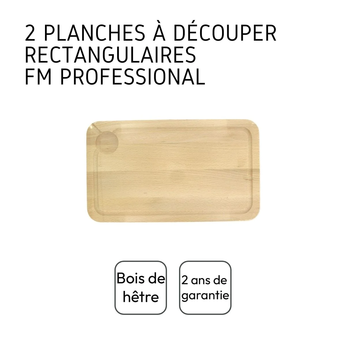 Planche à découper, hêtre avec rigolle et collecteur de sang 34 x 20 c