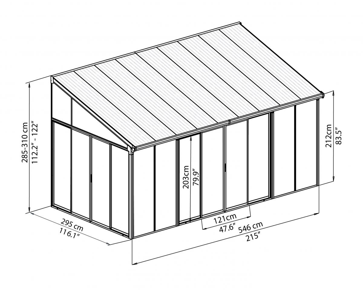 Palram - Canopia SanRemo Wintergarten, anthrazit in cm 546x295x310 (LxBxH)