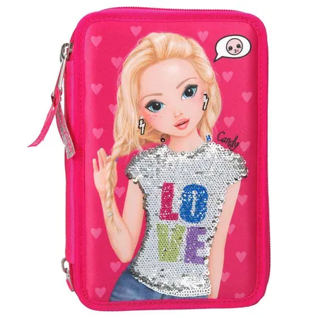 Depesche TOPModel Federtasche mit Pailletten, pink, 3-Fach