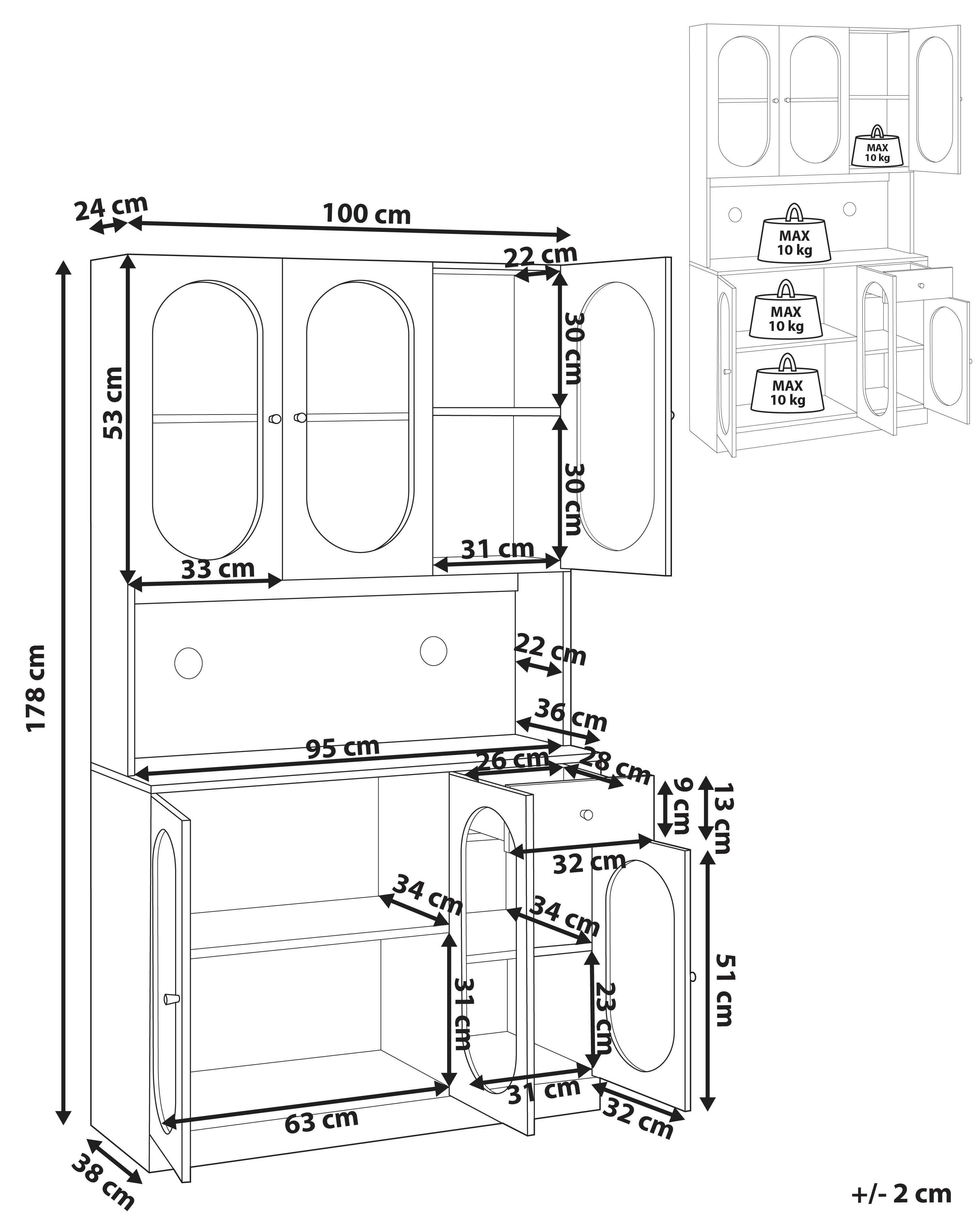 Glazen vitrinekast LANGFORD 100 cm Zwart