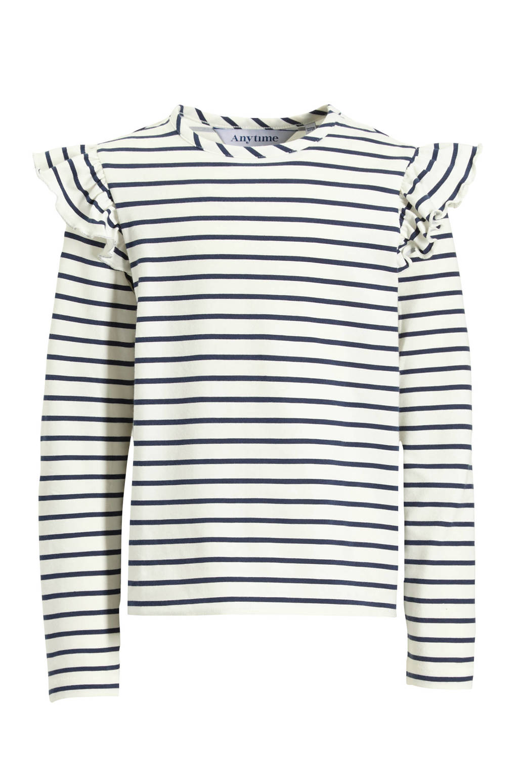 anytime longsleeve met ruffles wit / donkerblauw