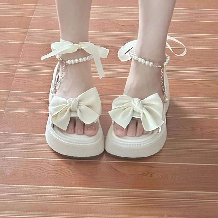 Anran - Platform strik imitatie parel enkelband sandalen