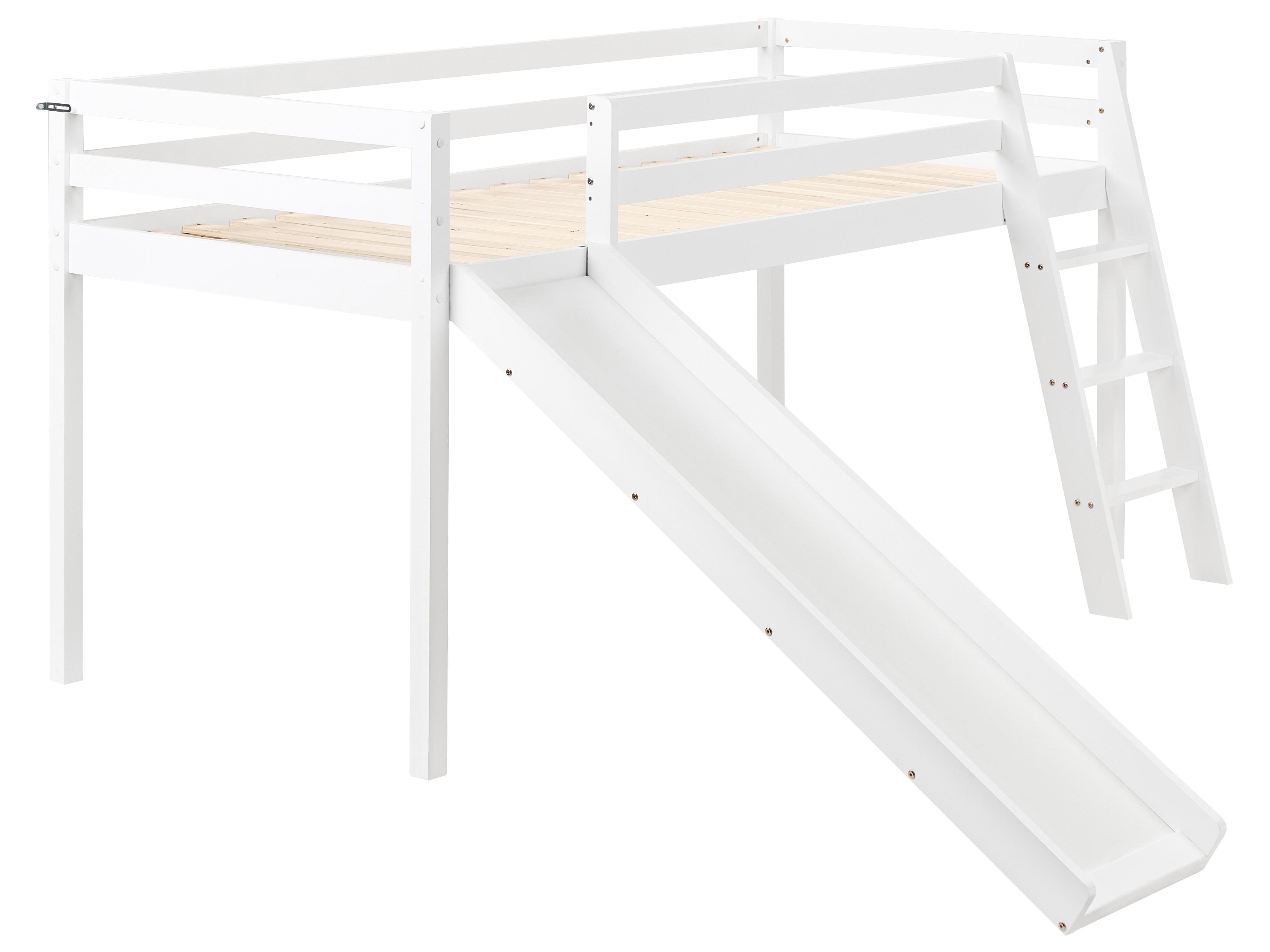Verhoogd bed Dennenhout STAPLE 90 x 200 cm met glijbaan Wit