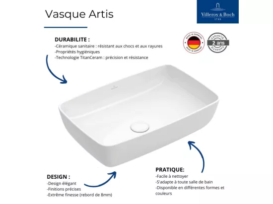 Lot de deux vasques rectangles à poser VILLEROY ET BOCH Artis Blanches