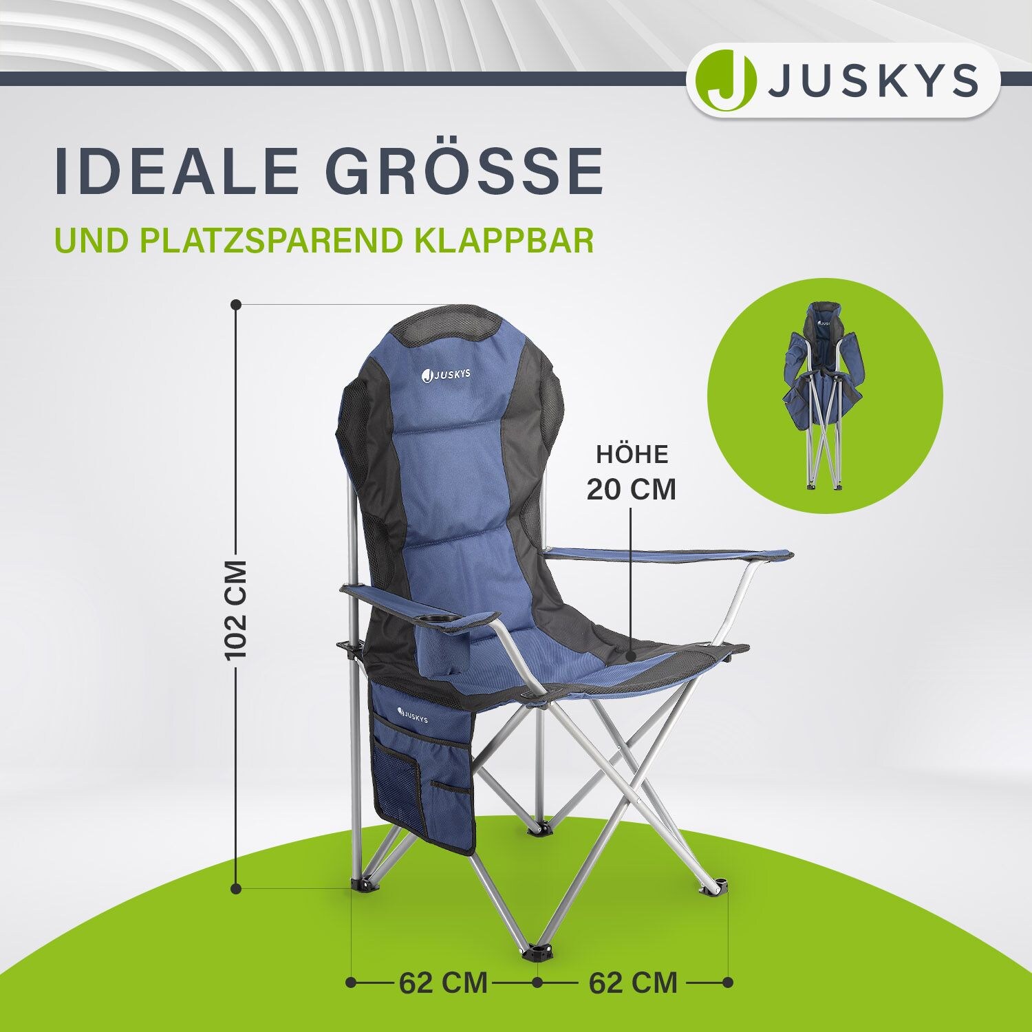 Juskys Campingstuhl Lido mit Getränkehalter & Tasche - Camping Klappstuhl gepolstert - Stuhl Blau