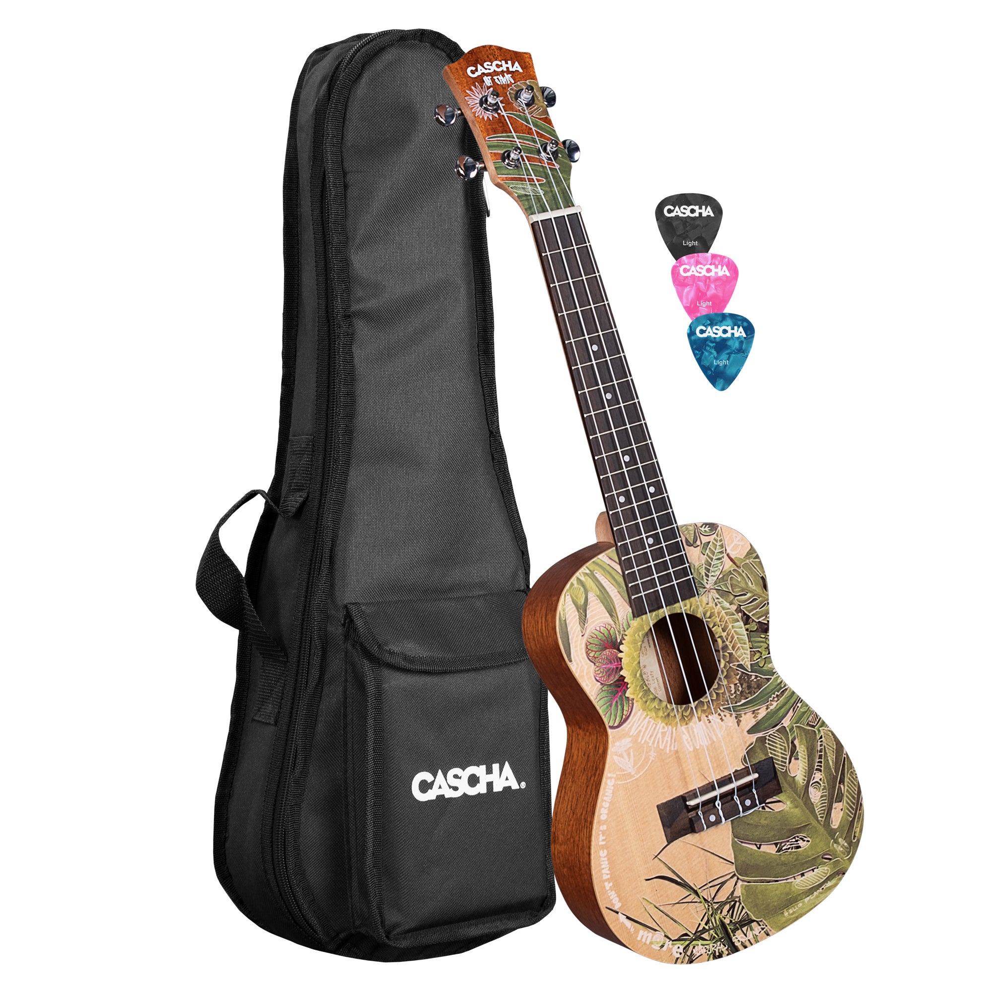 Cascha HH 2606 Art Series Leafy concert ukelele massief spar bovenblad met gigbag