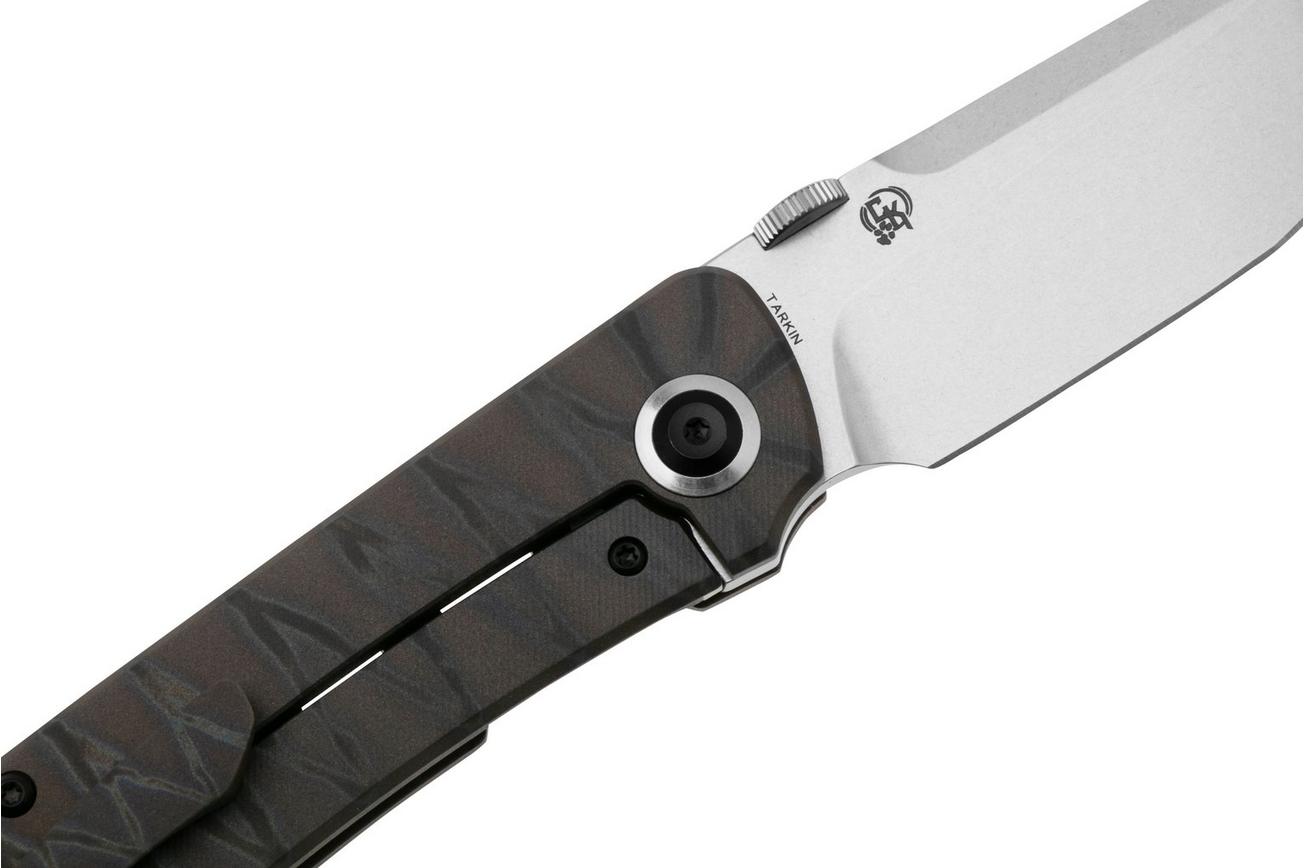 Kansept Tarkin K1078A6 Stonewashed CPM 20CV, Tiger Stripe Flamed Titanium Holes, zakmes, Matthew Christensen design