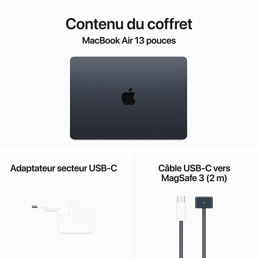 Apple MacBook Air M3 13 pouces (2024) Minuit 16Go/512 Go (MXCV3FN/A)