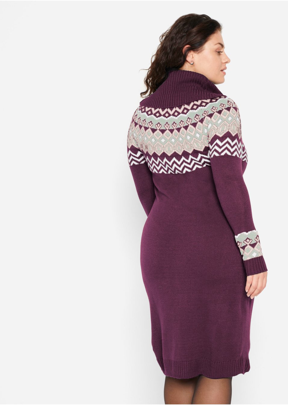 Robe en maille à motif norvégien et col roulé ample, longueur sous genou
