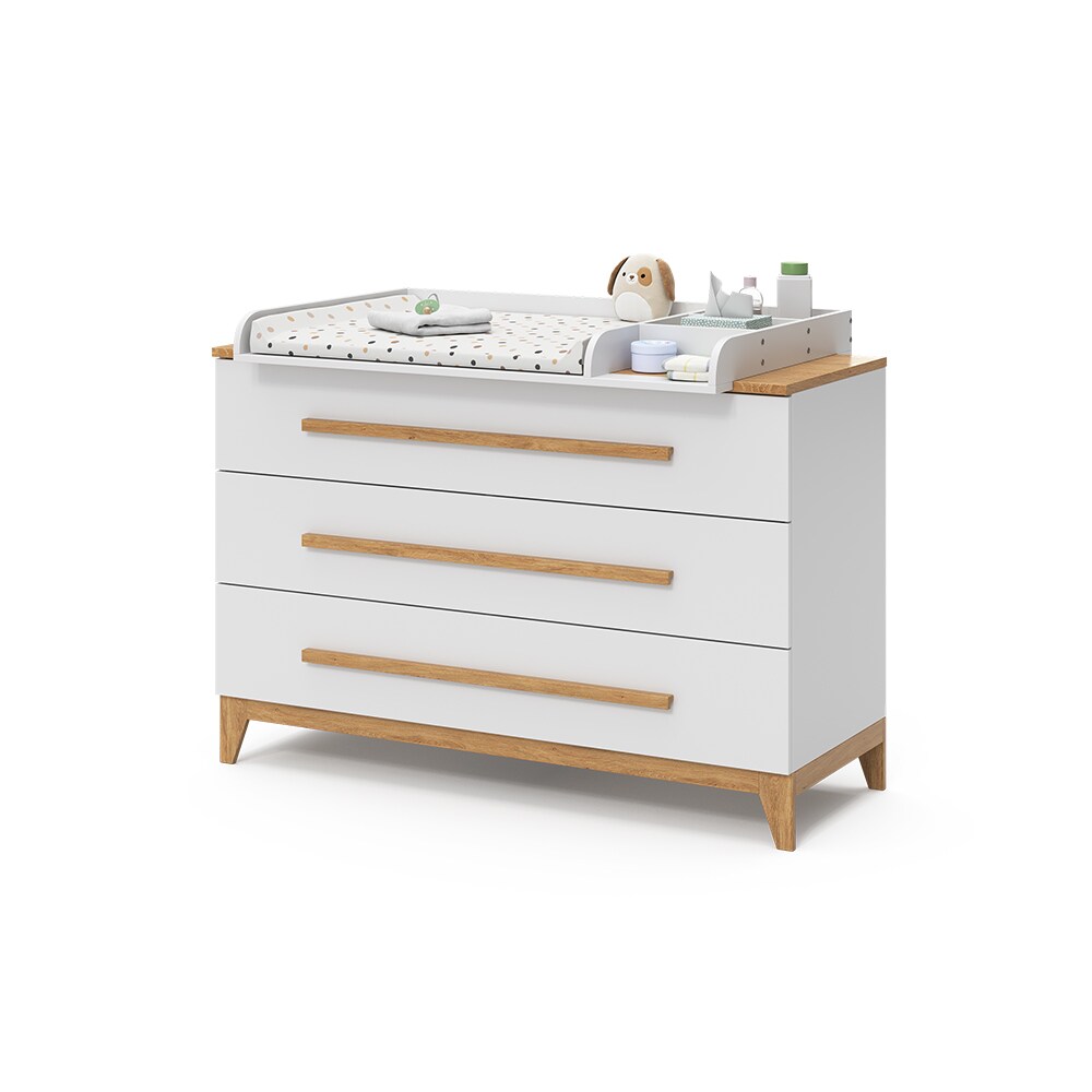 VitaliSpa Wickelkommode Malia XL 133 x 98 cm, Weiß Eiche, Wickeltisch inkl. Wickelauflage