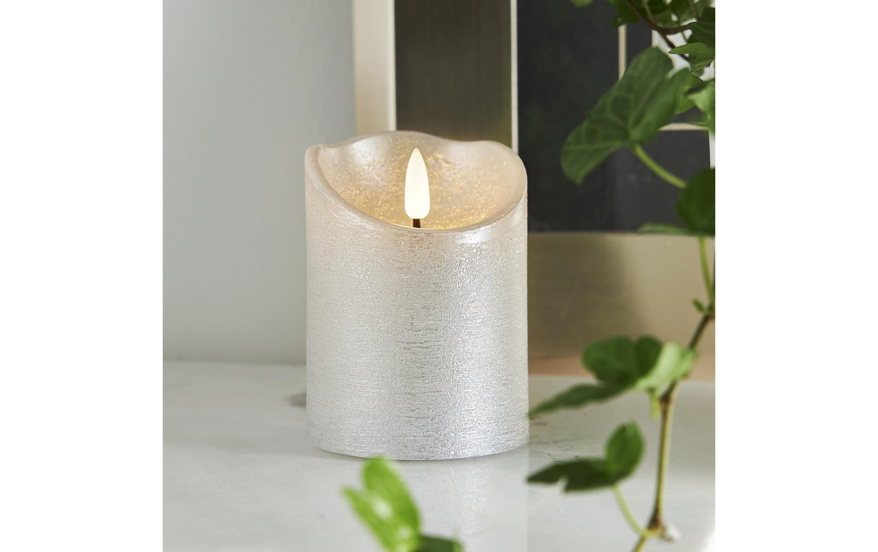 LED-Kerze Flamme Rustic, Ø 7.5 x 10 cm, SilberLED-Echtwachskerze für Innenbereich mit Timer-Funktion