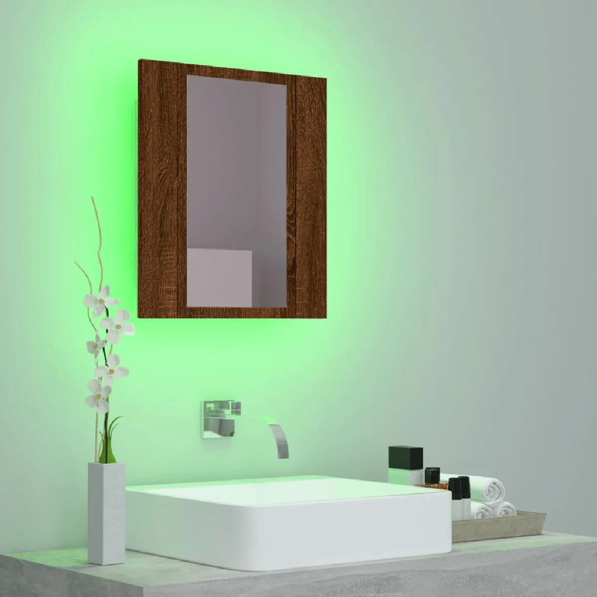 vidaXL Armoire à miroir LED - Chêne marron