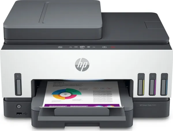 HP Smart Tank 7605 All-in-One - Multifunktionsprinter - farve - blækprinter - kan genopfyldes - Letter A (216 x 279 mm)/A4 (210 x 297 mm) (original) - A4/Legal (medie) - op til 13 spm (kopiering) - op til 15 spm (udskriver) - 250 ark - USB 2.0, Wi-Fi