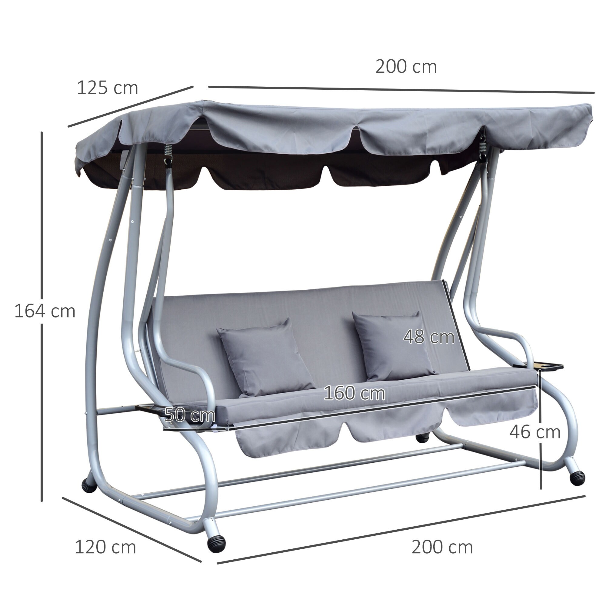 Outsunny Gartenschaukel mit Dach 200 x 120 x 164 cm (LxBxH)