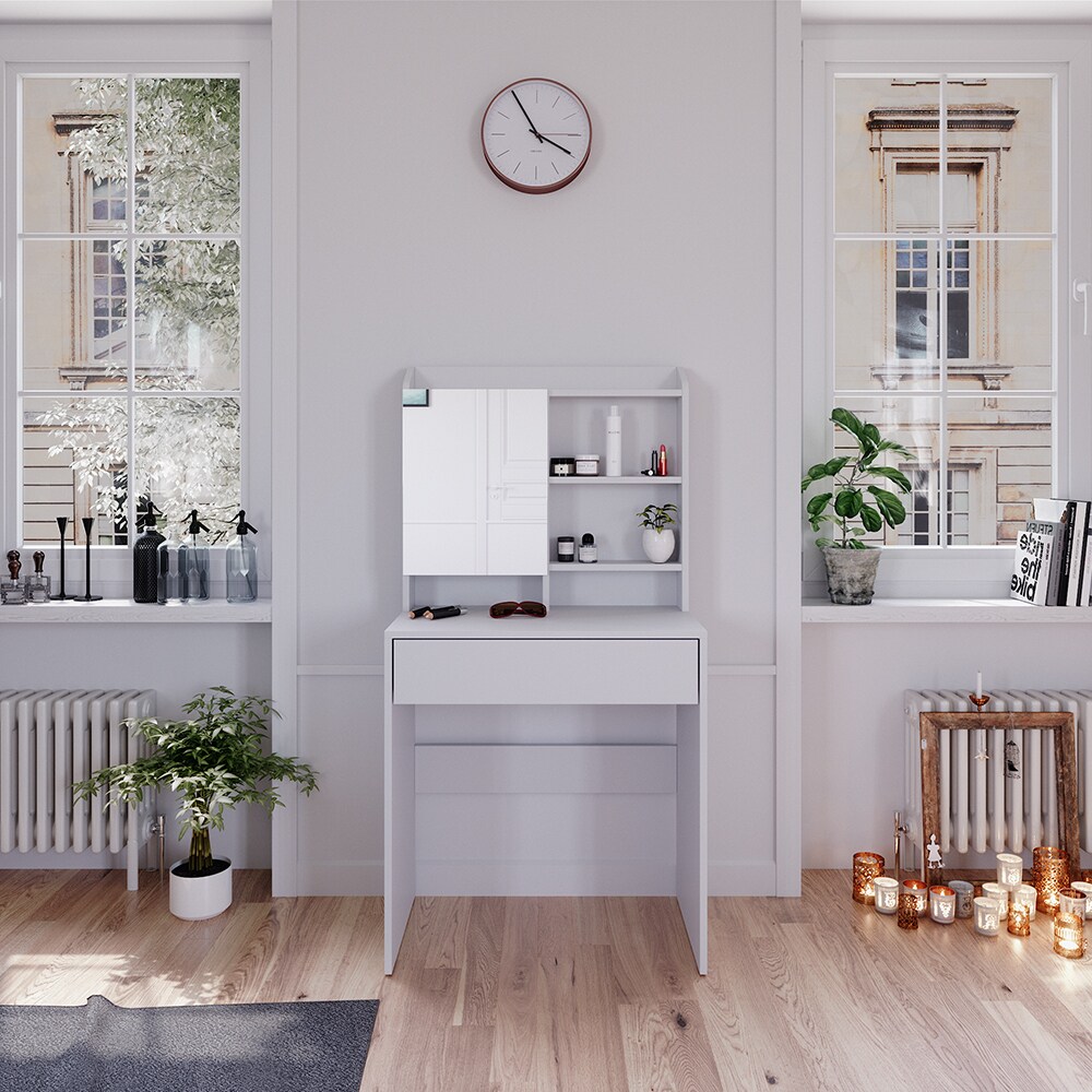 Vicco Schminktisch Frisiertisch Frisierkommode Laura Weiß 70x136 cm Spiegelschrank modern Schlafzimmer Kommode Schminkspiegel Schrank Schublade Kosmetiktisch Make-Up-Tisch