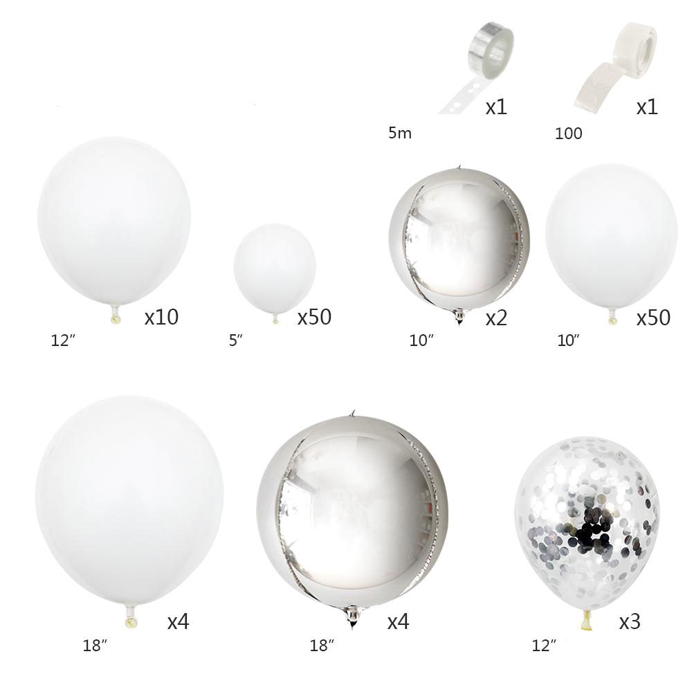 (125-tlg. Set) Party Deko Ballons Latex Luftballons - Weiss / Silber