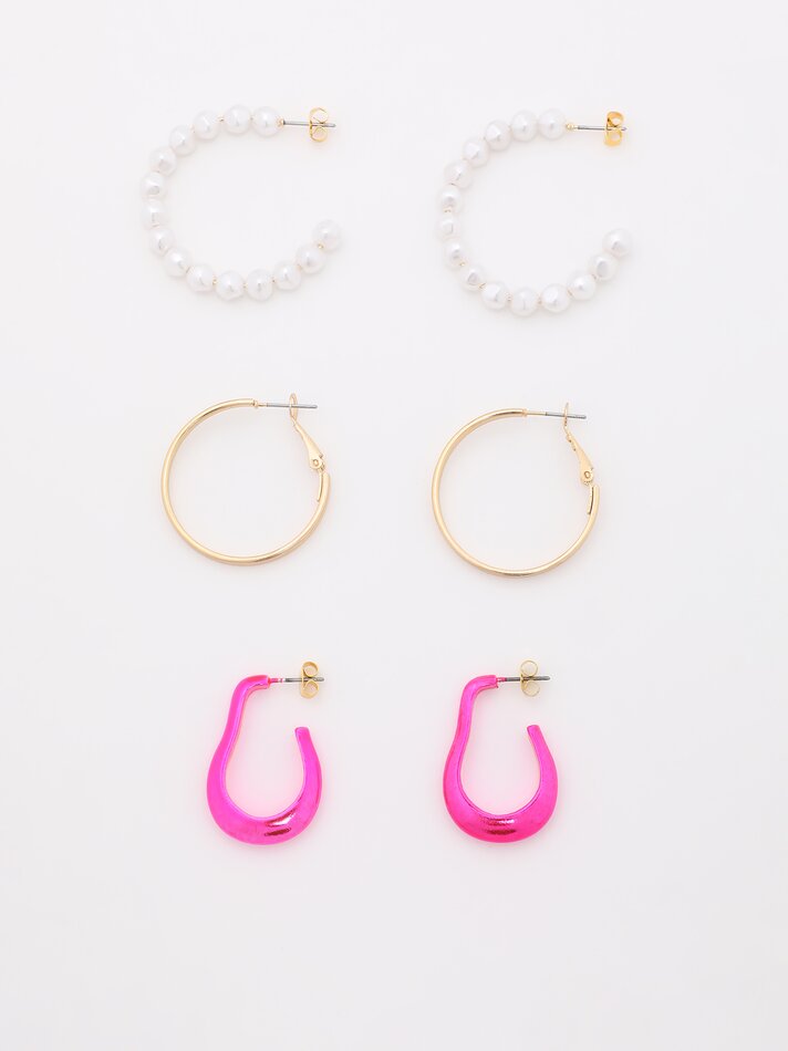 Conjunto de 3 brincos combinando - Rosa