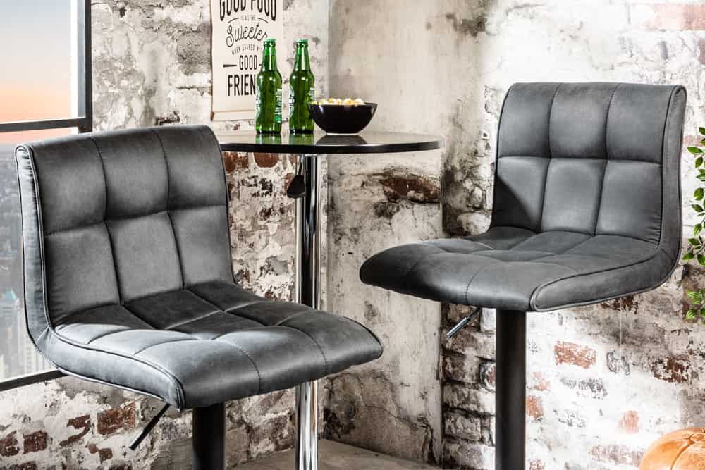 Höhenverstellbarer Barhocker MODENA vintage grau Microfaser Metall schwarz mit Lehne drehbar
