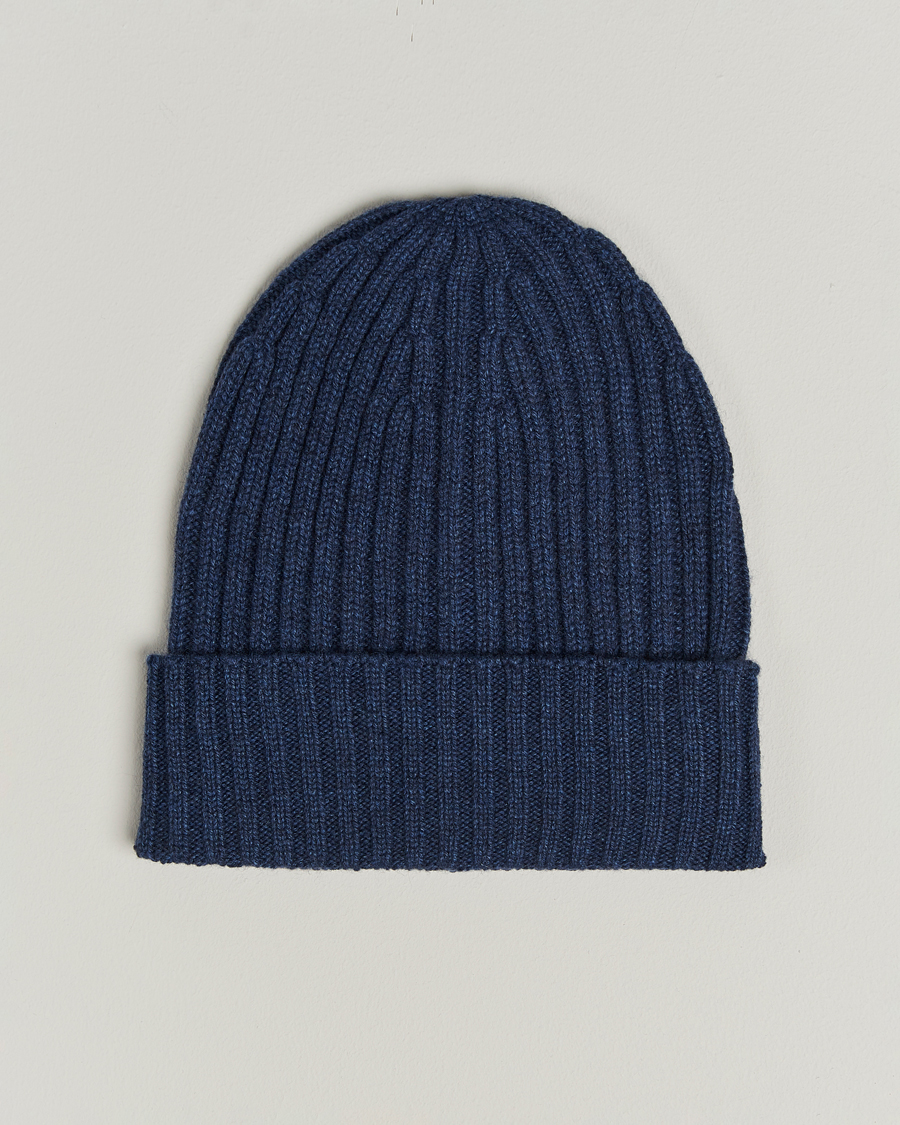Piacenza Cashmere Ribbed Cashmere Beanie Dark Blue