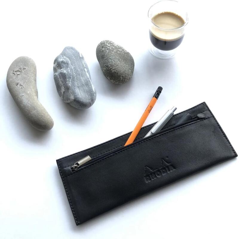 Rhodia ePURE trousse plate cuir véritable 22x8,5 cm - Noir