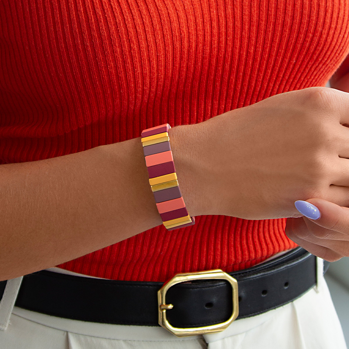Bracelet élastique métal émaillé multicolore 15 mm