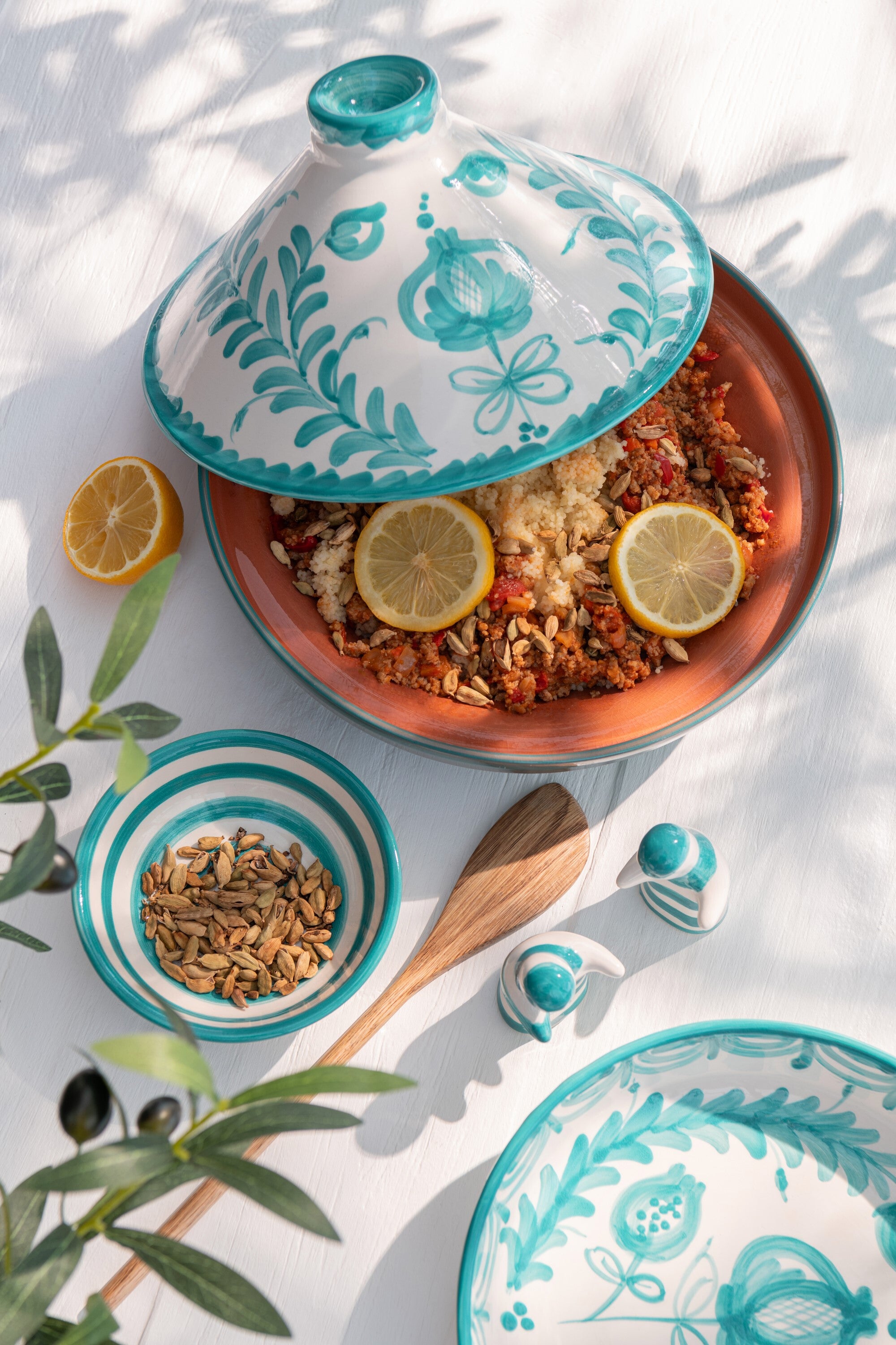 J-Line tajine Granada - keramiek - wit|aqua