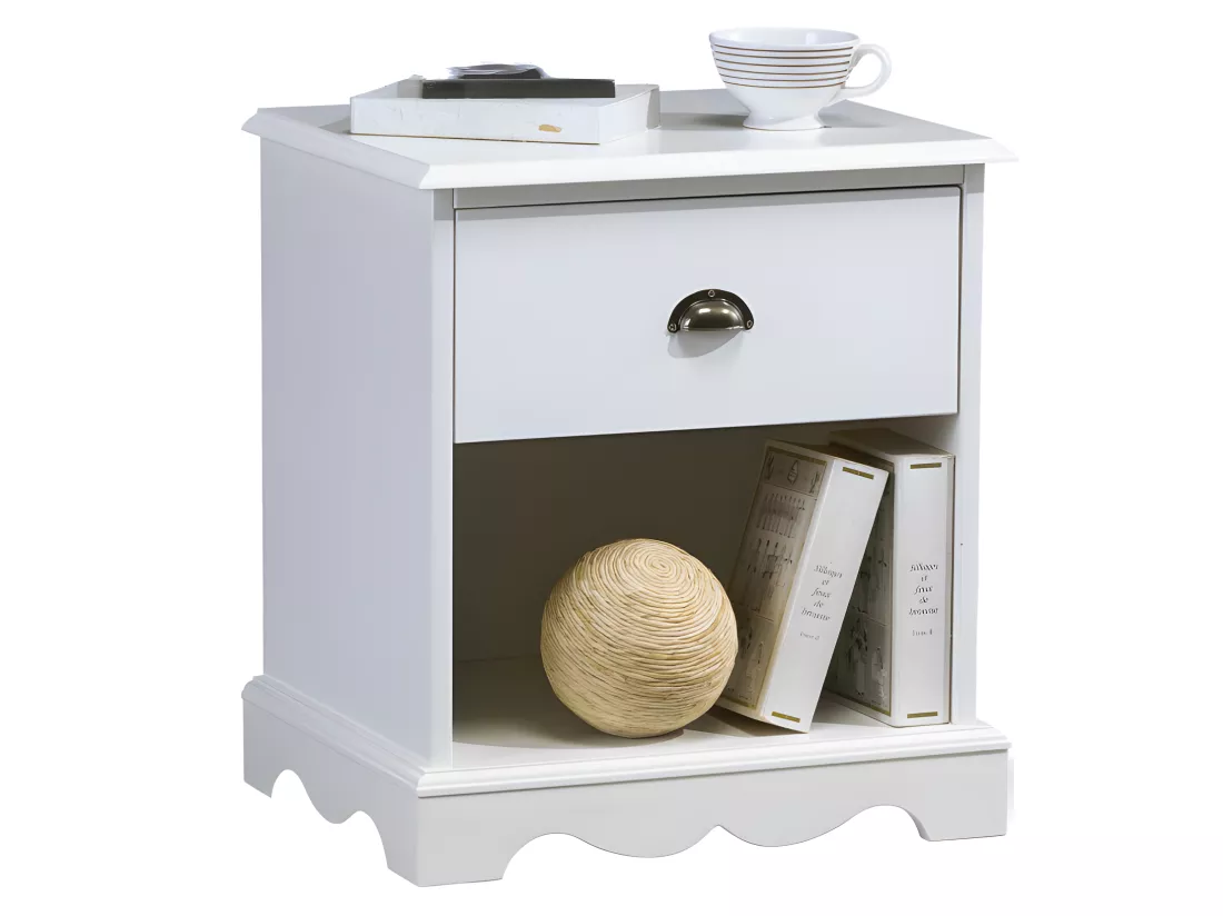Chambre Complète Blanche Style Anglais Lit 140 cm Armoire et Chevet