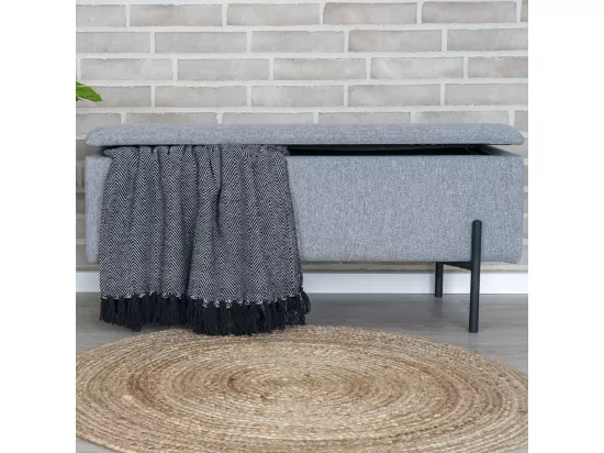Watford - Banc avec coffre de rangement en tissu et métal : Couleur - Gris clair