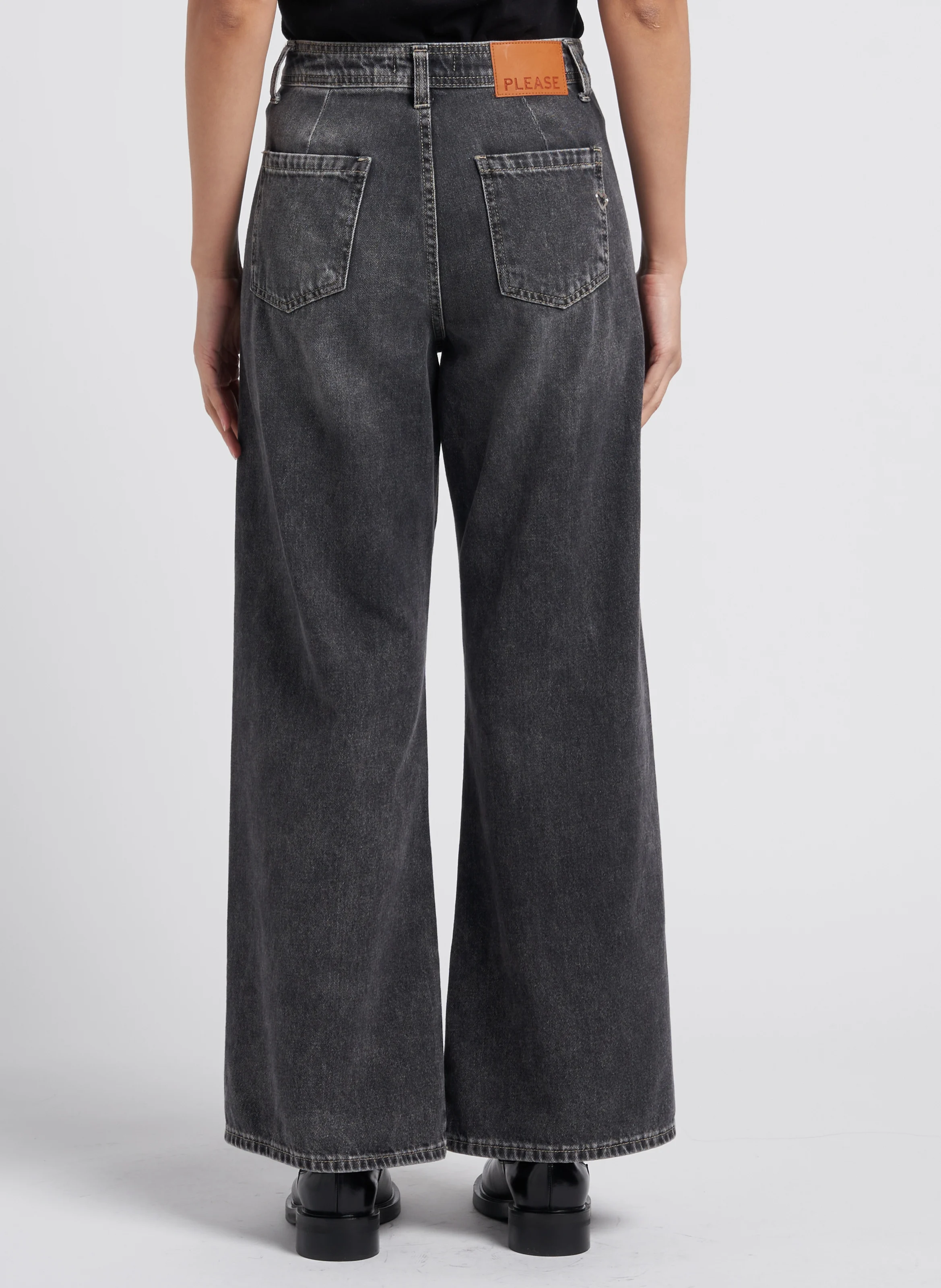 Jean flare taille haute en coton | Noir