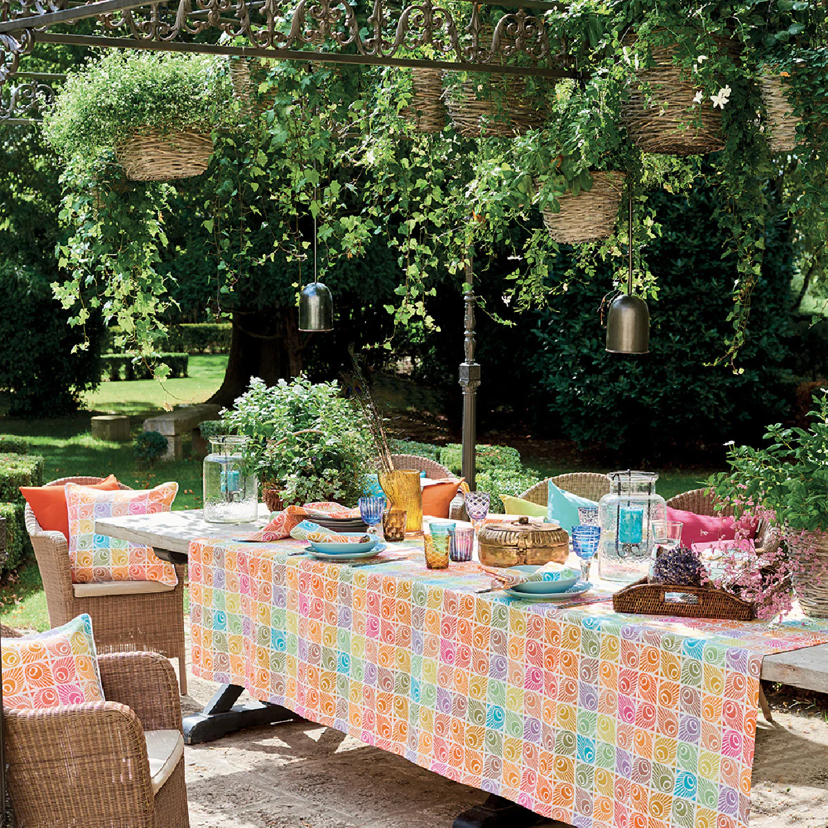 Nappe pur coton multicolore 155x155 Garnier Thiebaut