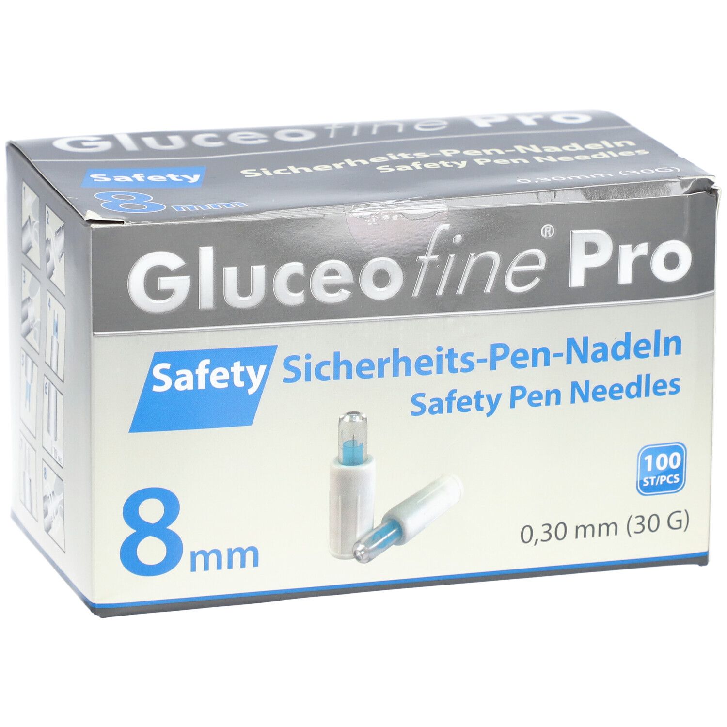 Gluceofine® Pro Safety Sicherheits-Pen-Nadeln 30 G, 0,30 x 8 mm