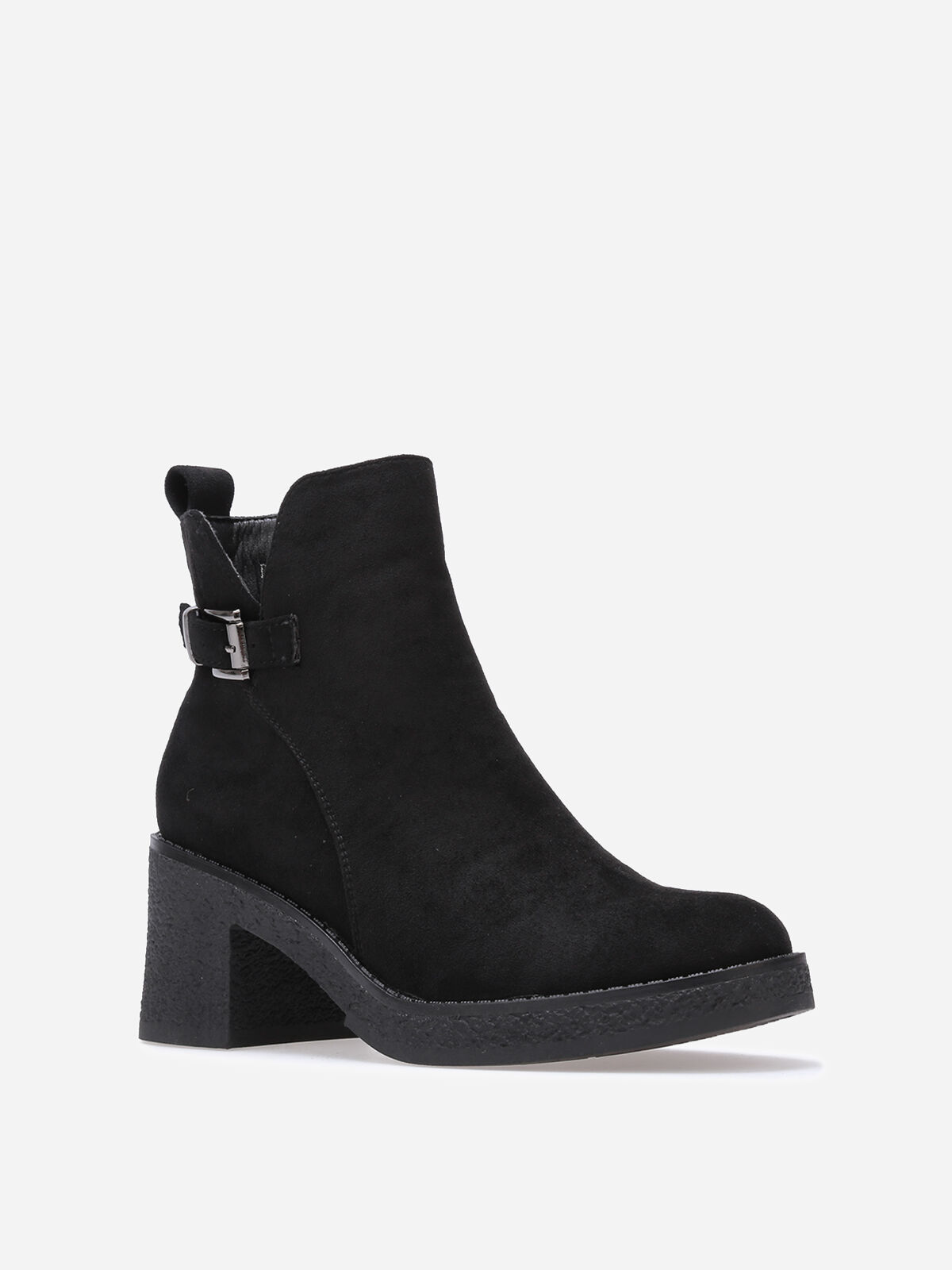 Bottines en suédine à bride et boucle métallique- Noir