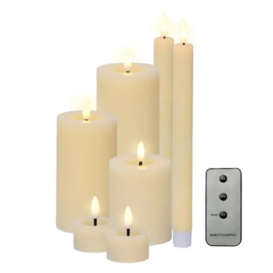 Lumineo LED kaarsen set - 7-delig - creme - met afstandsbediening