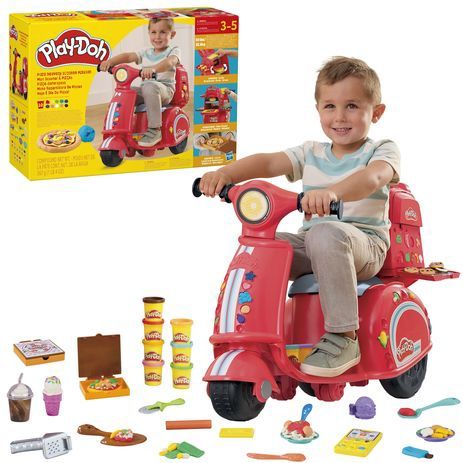Play-Doh Pizza Bezorgscooter - Speelset - Loopscooter - Speelkeuken - Inclusief 10 Play-Doh potjes en 16 accessoires
