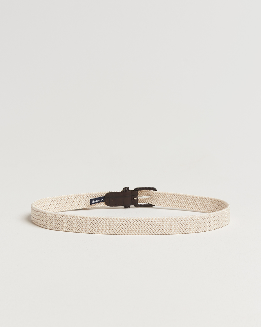 Anderson's Stretch Woven Leather Buckle 3 cm Belt Off White
