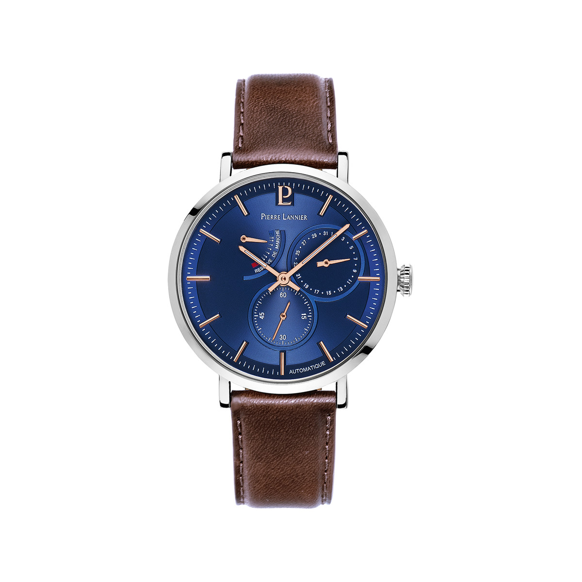 Montre Pierre Lannier homme automatique acier cuir brun