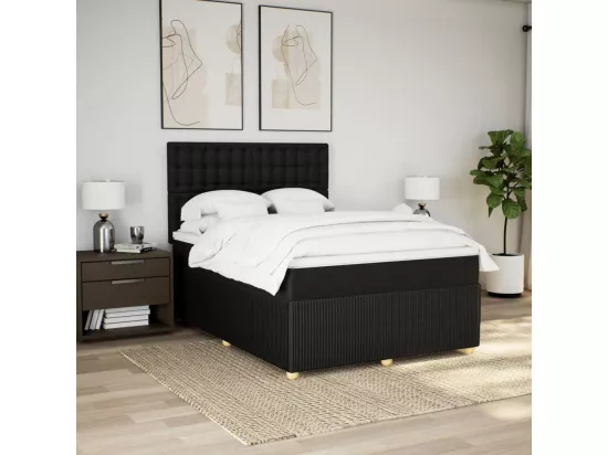 Sommier à lattes de lit avec matelas Noir 140x190 cm Tissu