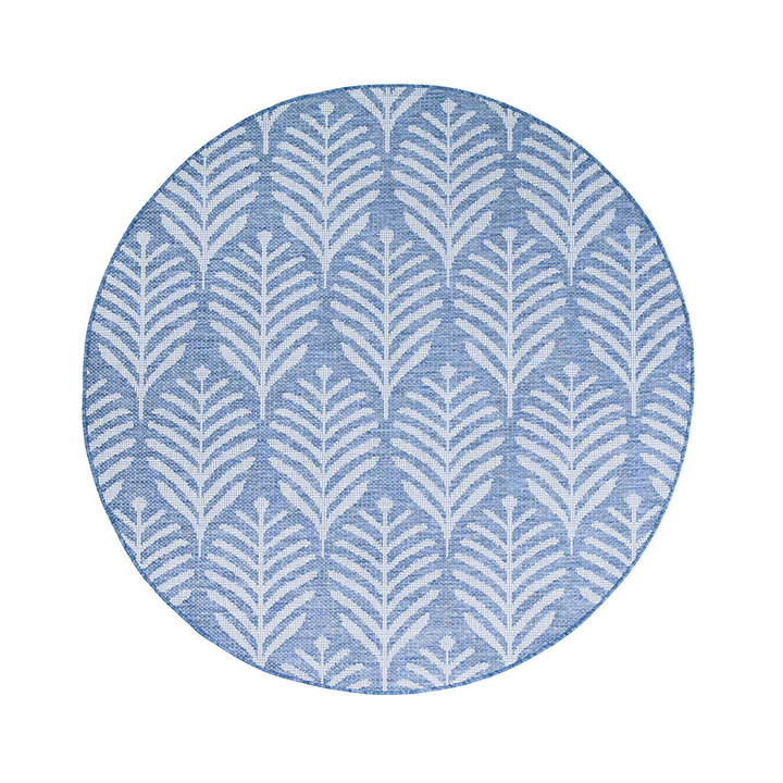 Rond buitenkleed - Summer Leaves Blauw | Botanisch