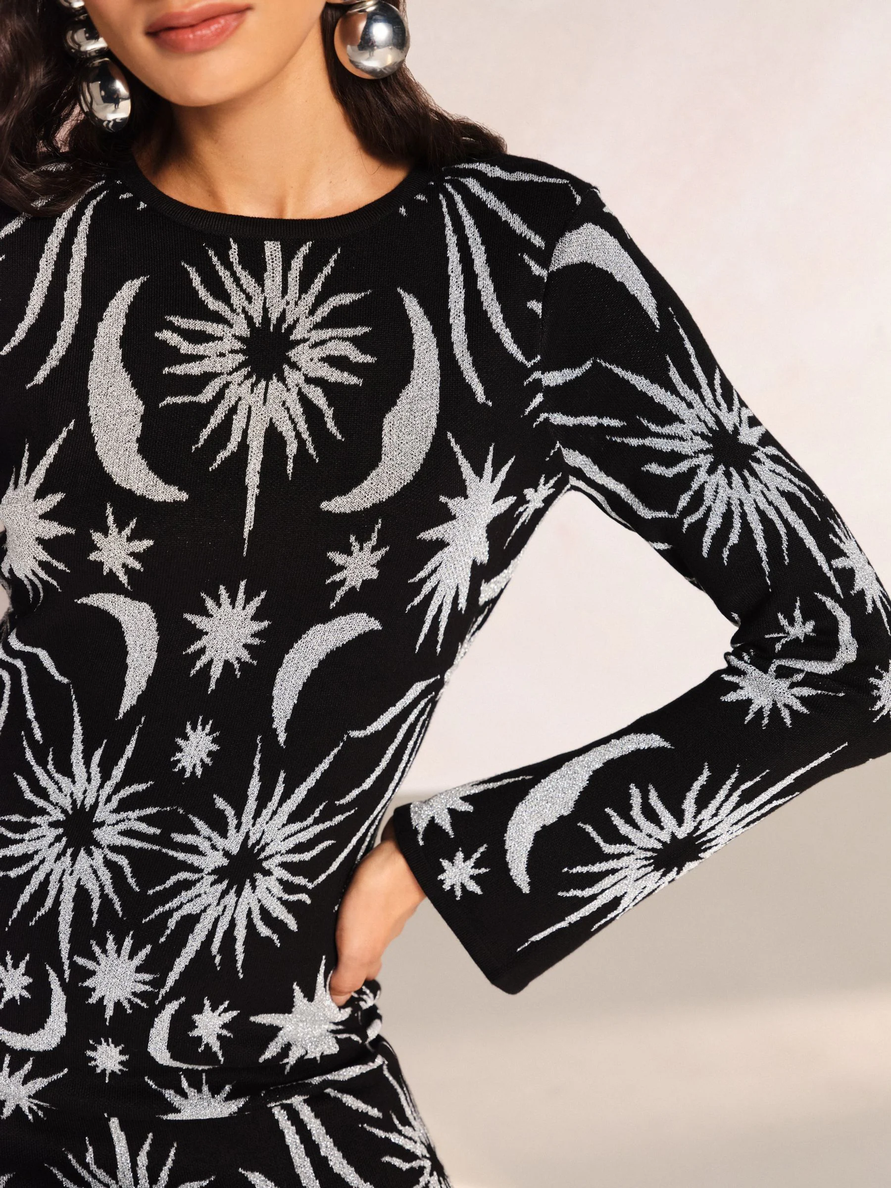 Zwart - Love & Roses Christmas Petite Celestial Jacquard Glitter Knitted Mini Dress
