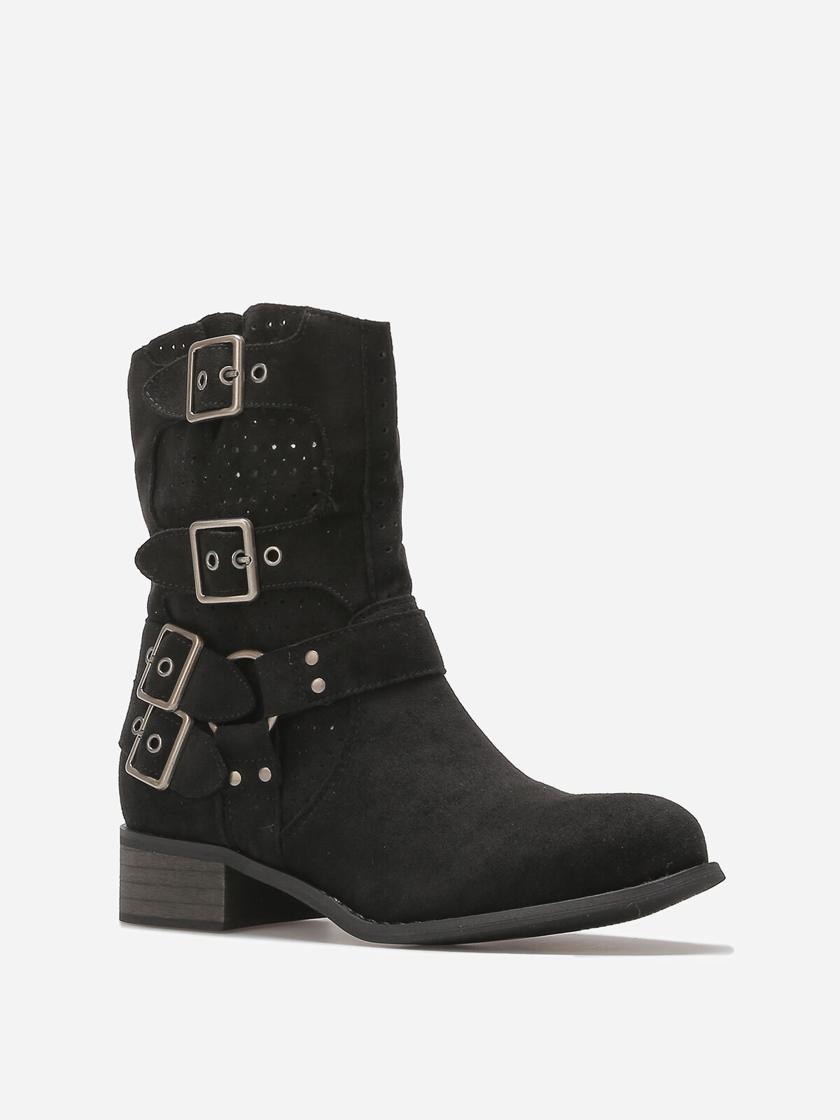 Bottines en suédine à sangles- Noir