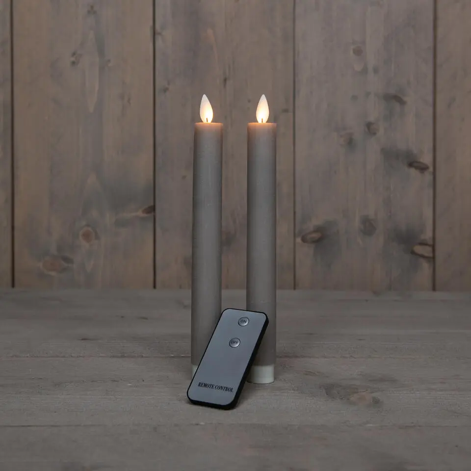 Anna Collection LED dinerkaarsen - 2x - taupe kleur - 23 cm