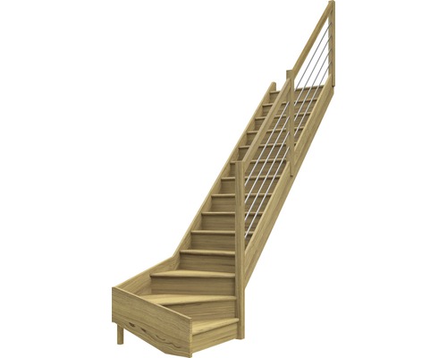 Pertura Elenie eikenhouten trap met gelakte stootborden, kwartslag, rechtsonder, 83,5 cm, 16 treden / 17 stootborden, leuning