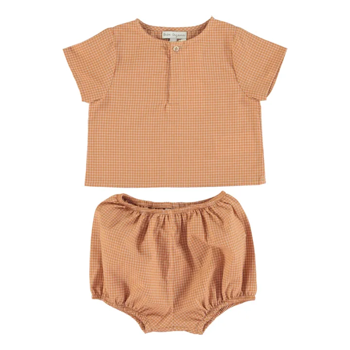 Bebe Organic Kurta + Bloomer Hugo à Carreaux | Terracotta