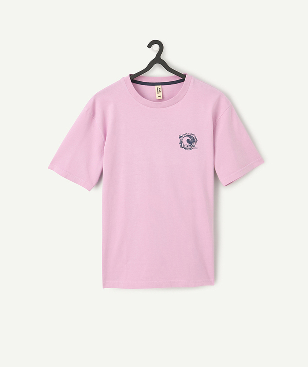 t-shirt manches courtes garçon en coton bio rose motif spring break